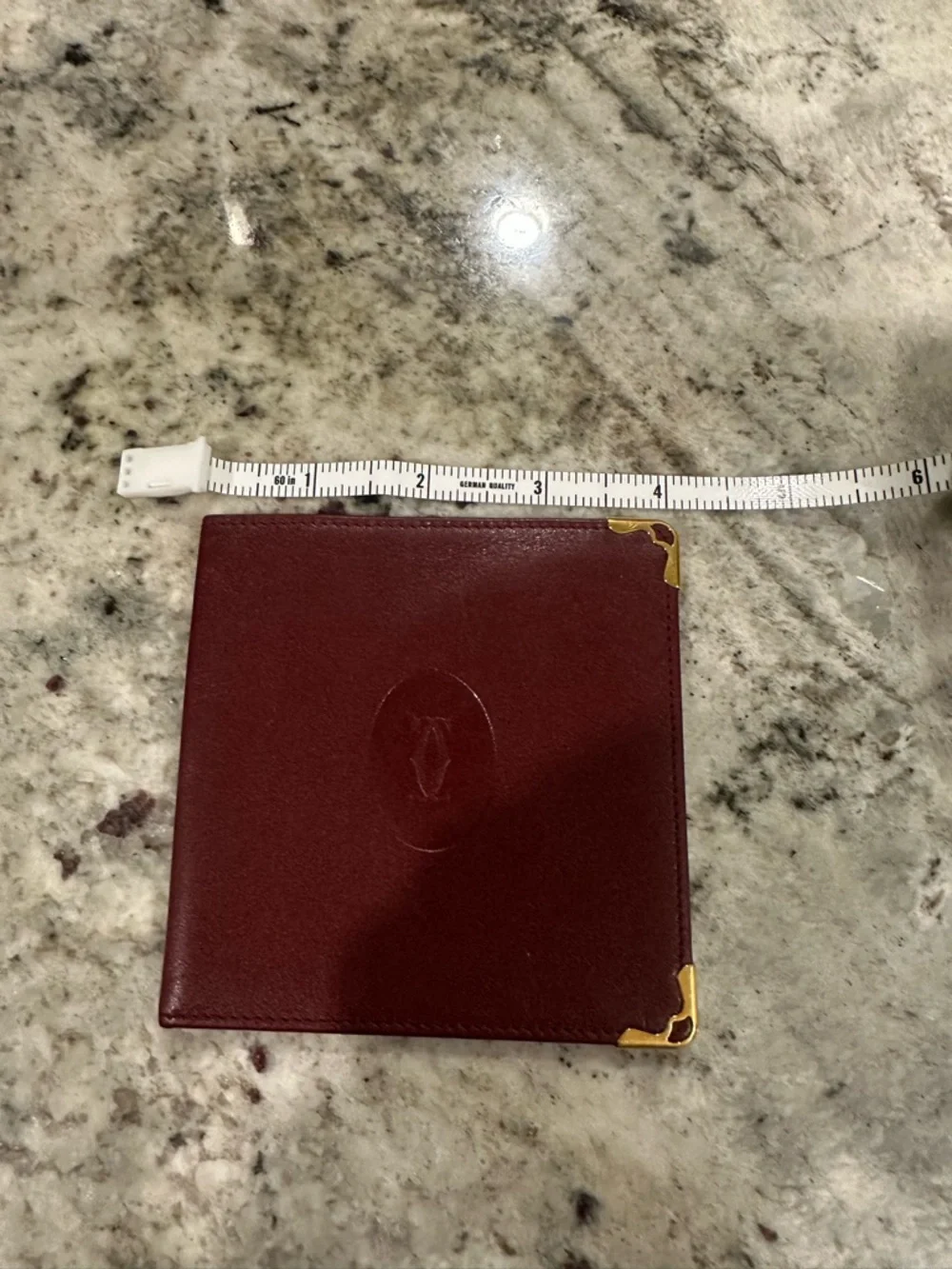Cartier Burgundy Leather Card Holder with Gold Corners